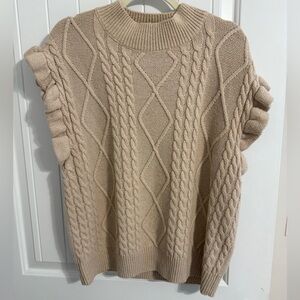 Women's Short Sleeve Cable Knit Sweater - Beige size L
